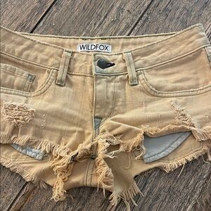 Wildfox Beige Frayed Jean Shorts